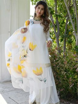 Lavanya The Label - White Kurta And Sharara Set (Set of 3)
