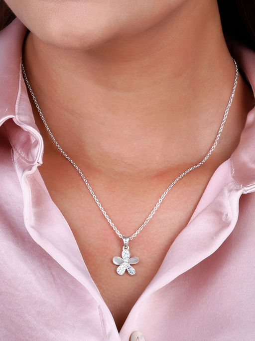 GIVA Silver Flower Pendant with Chain