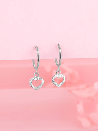 Sterling Silver Tiny Heart With Swarovski Crystal Drop Earrings