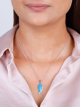 GIVA - 925 Sterling Silver Mystic Blue Leaf Pendant With Link Chain For Women