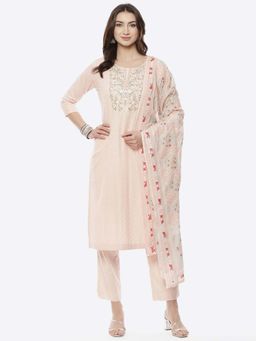 Biba - Pink Cotton Unstitched Suit Set (Set of 3)