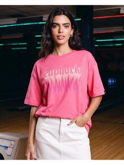 Bewakoof - Pink Euphoria Graphic Printed Oversized T-shirt
