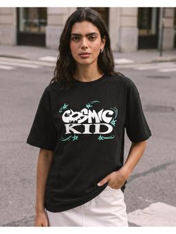 Bewakoof - Black Cosmic Kid Graphic Printed Oversized T-shirt