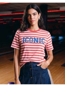 Bewakoof - Pink Iconic Striped T-shirt