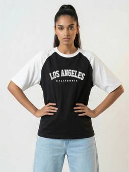TOM MILTON - Black Cotton Typography Oversized T-Shirt