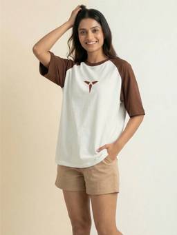 TOM MILTON - Off White Women's Cotton Half Sleeves Oversized T-Shirt