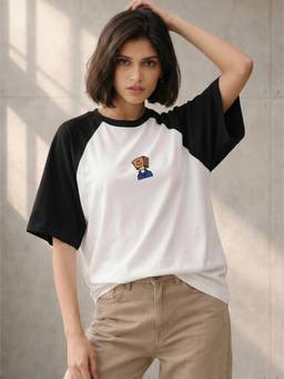TOM MILTON - Women White Cotton Half Sleeves Oversized T-Shirt