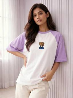 TOM MILTON - White Cotton Half Sleeves Graphic Oversized T-Shirt