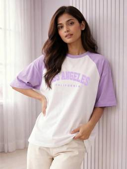 TOM MILTON - White Women Cotton Typography Oversized T-Shirt