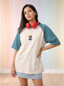 TOM MILTON - White Cotton Half Sleeves Oversized Graphic T-Shirt