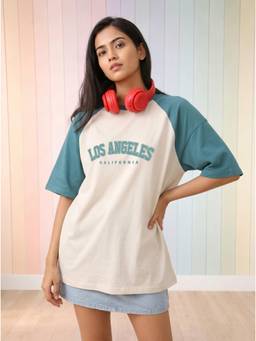 TOM MILTON - Womens White Cotton Typography Oversized T-Shirt