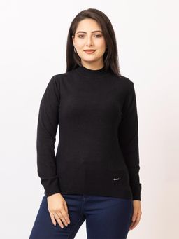 LASOON - Black Soft Stretch Pullover Classic Long Sleeve Knitwear Sweater