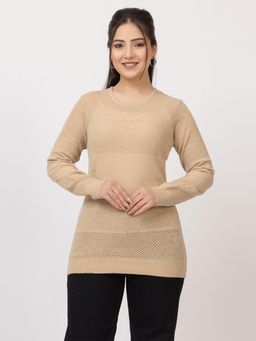 LASOON - Beige Classic Textured Knit Winter Sweater