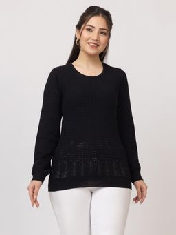 LASOON - Black Classic Textured Knit Winter Sweater