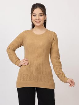 LASOON - Tan Classic Textured Knit Winter Sweater