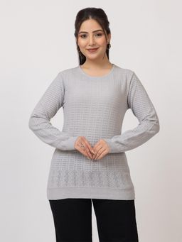 LASOON - Grey Classic Textured Knit Winter Sweater