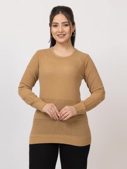 LASOON - Brown Classic Textured Knit Winter Sweater