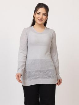 LASOON - Grey Classic Textured Knit Winter Sweater