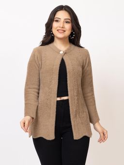 LASOON - Beige Premium Studded with Full Sleeves Elegant Cardigan