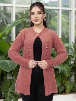 LASOON - Brown Longline Winter with Full Sleeves Elegant Cardigan