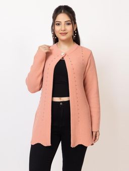 LASOON - Peach Premium Studded with Full Sleeves Elegant Cardigan