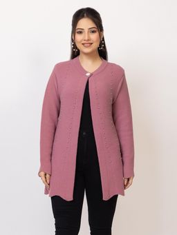 LASOON - Purple Studded with Full Sleeves Elegant Cardigan