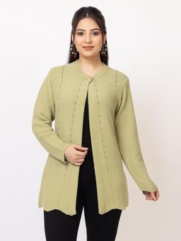 LASOON - Green Premium Studded with Full Sleeves Elegant Cardigan