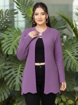 LASOON - Purple Premium Studded with Full Sleeves Elegant Cardigan