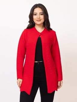 LASOON - Red Premium Studded with Full Sleeves Elegant Cardigan
