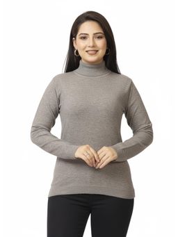 LASOON - Dark Grey Solid High Neck Blanded Yarn Skivi Sweater