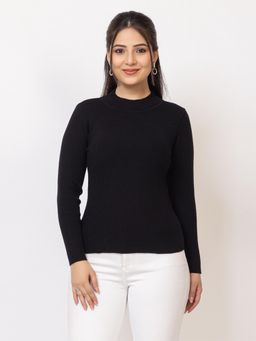 LASOON - Black Solid Blanded Yarn Skivi Sweater