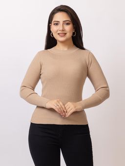 LASOON - Beige Solid Blanded Yarn Skivi Sweater