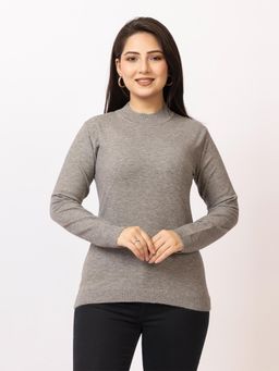 LASOON - Dark Grey Solid Blanded Yarn Skivi Sweater