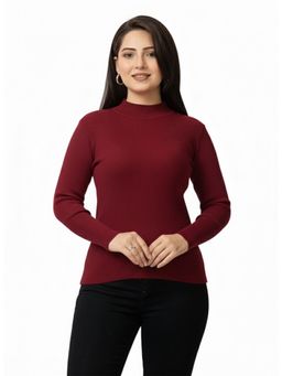 LASOON - Maroon Solid Blanded Yarn Skivi Sweater