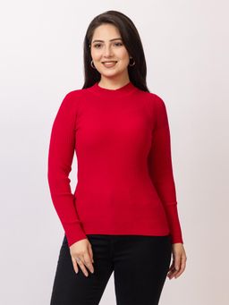 LASOON - Red Solid Blanded Yarn Skivi Sweater