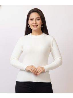 LASOON - White Solid Blanded Yarn Skivi Sweater