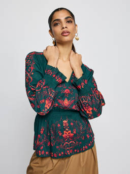 Label Ritu Kumar - Dark Green Marlette Short Top