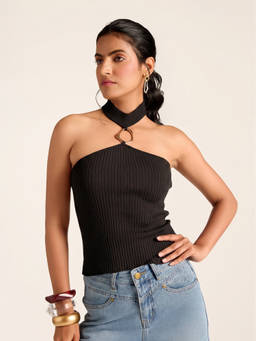 Label Ritu Kumar - Black Chase Halter Neck Top