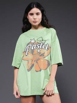 PRONK - Green Sky Pastel Printed Oversized T-Shirt
