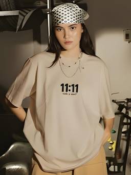 PRONK - Beige Make A Wish Oversized Graphic T-Shirt
