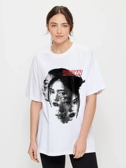 PRONK - White Split Vision Printed Oversized T-Shirt