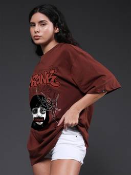 PRONK - Brown Blackout Printed Oversized T-Shirt