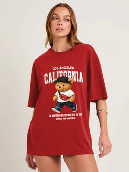 PRONK - Red Trip Bear Printed Oversized T-Shirt