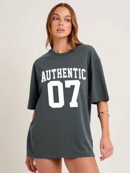 PRONK - Grey Varsity Seven Printed Oversized T-Shirt