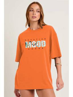 PRONK - Orange Vacation Mood Printed Oversized T-Shirt