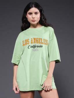PRONK - Green Los Angeles Printed Oversized T-Shirt