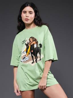 PRONK - Green Best Friends Printed Oversized T-Shirt