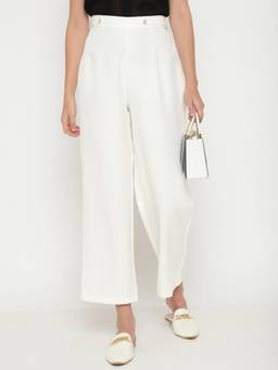 Beatnik - Off White Woven Plain Trouser