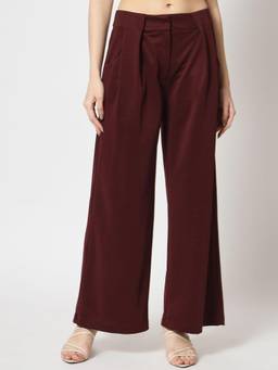 Beatnik - Maroon Woven Plain Trouser