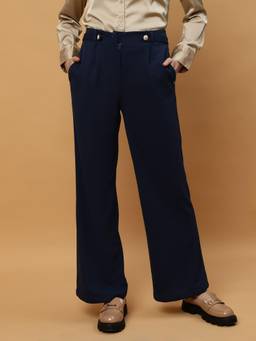 Beatnik - Navy Blue Woven Plain Trouser